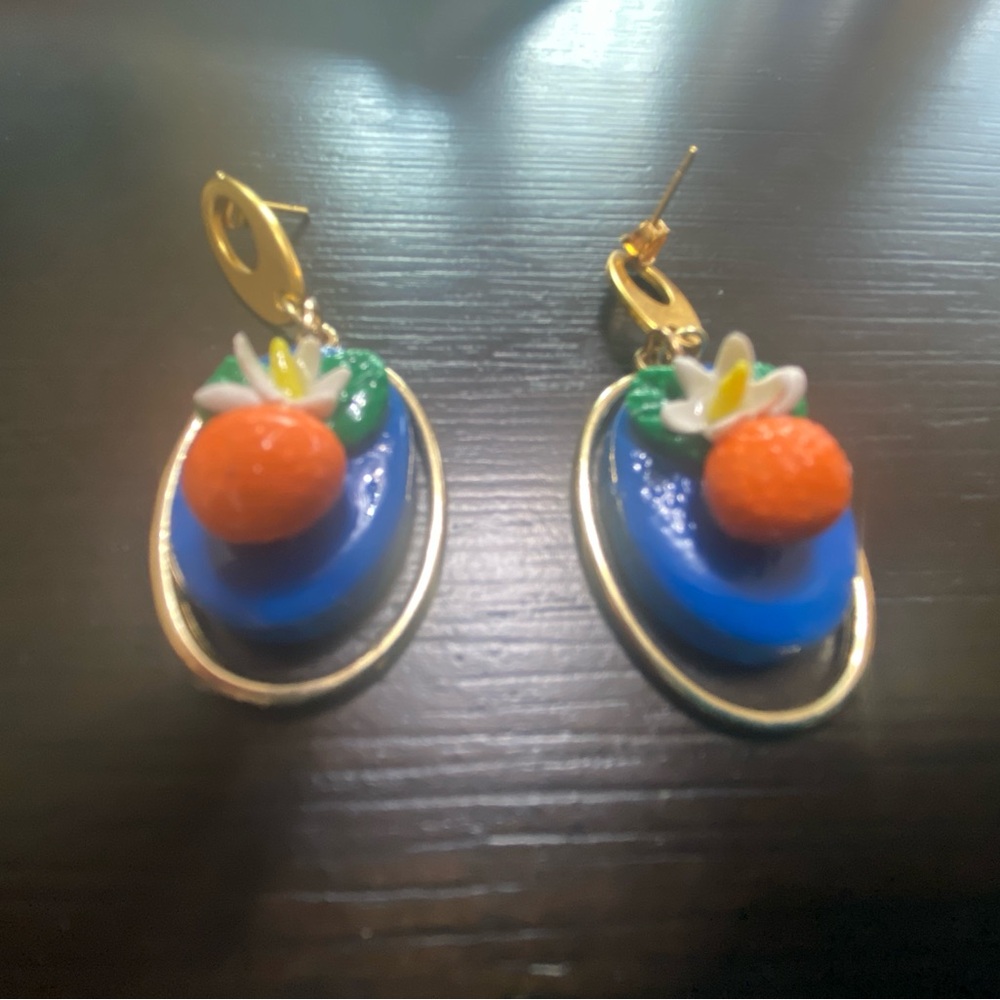 Orange with Blossom Floral Drop Earrings - Women Jewelry